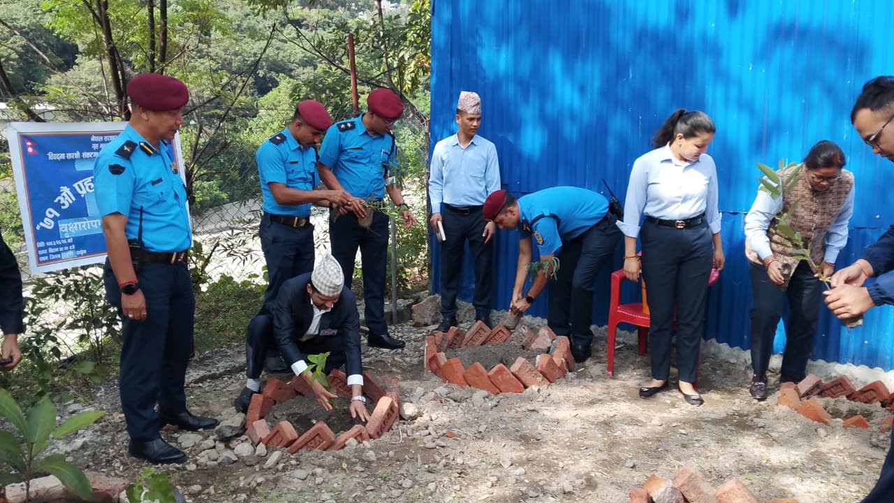 Tree plantation at District Police Office, Darchula on the occasion of 71st Police Day 2083